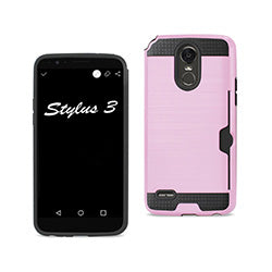 Case Hybrid With Card Holder Slim Armor LG Stylo 3/ Stylus 3 Pink Color