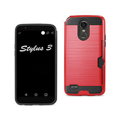 Case Hybrid With Card Holder Slim Armor LG Stylo 3/ Stylus 3 Red Color