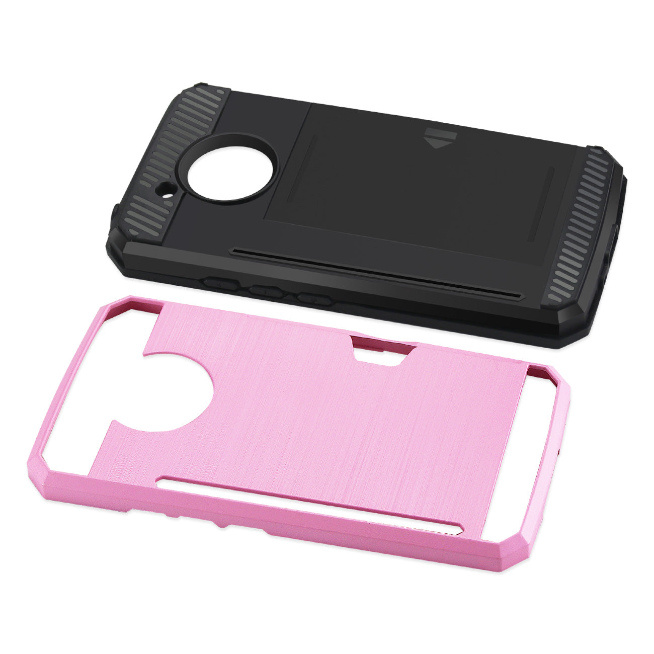 Case Hybrid Slim Armor With Card Holder Motorola Moto E4 Active Pink Color