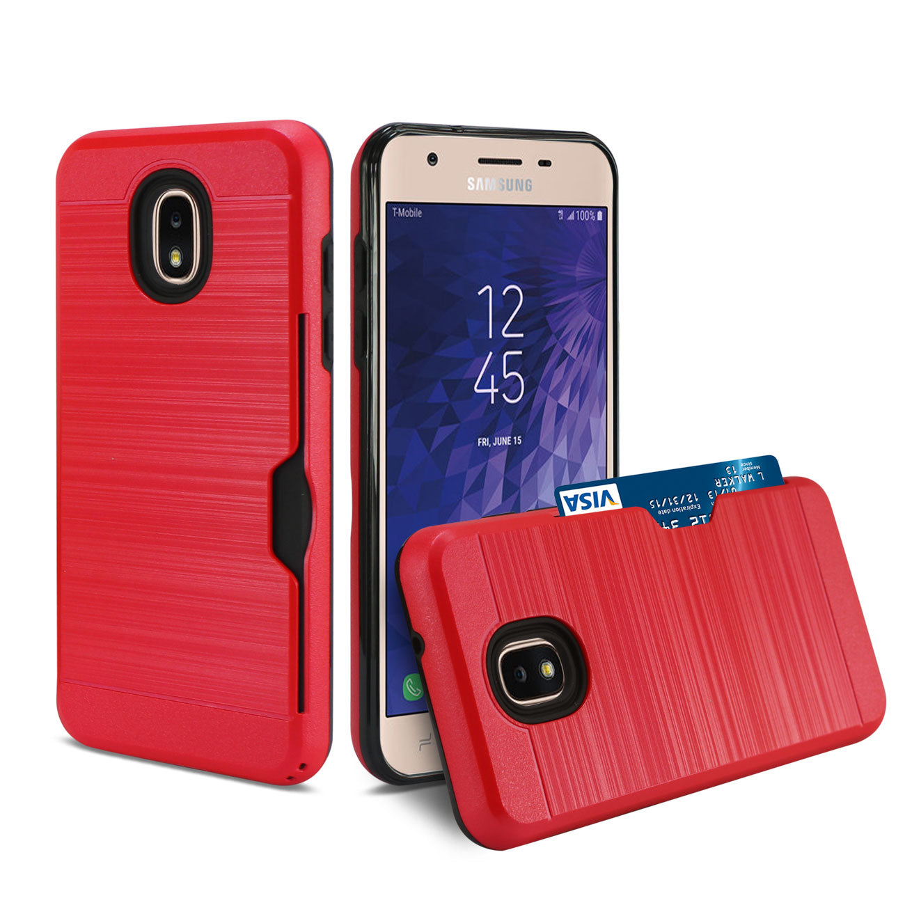 Samsung J3(2018) Slim Armor Hybrid Case With Card Holder In Red