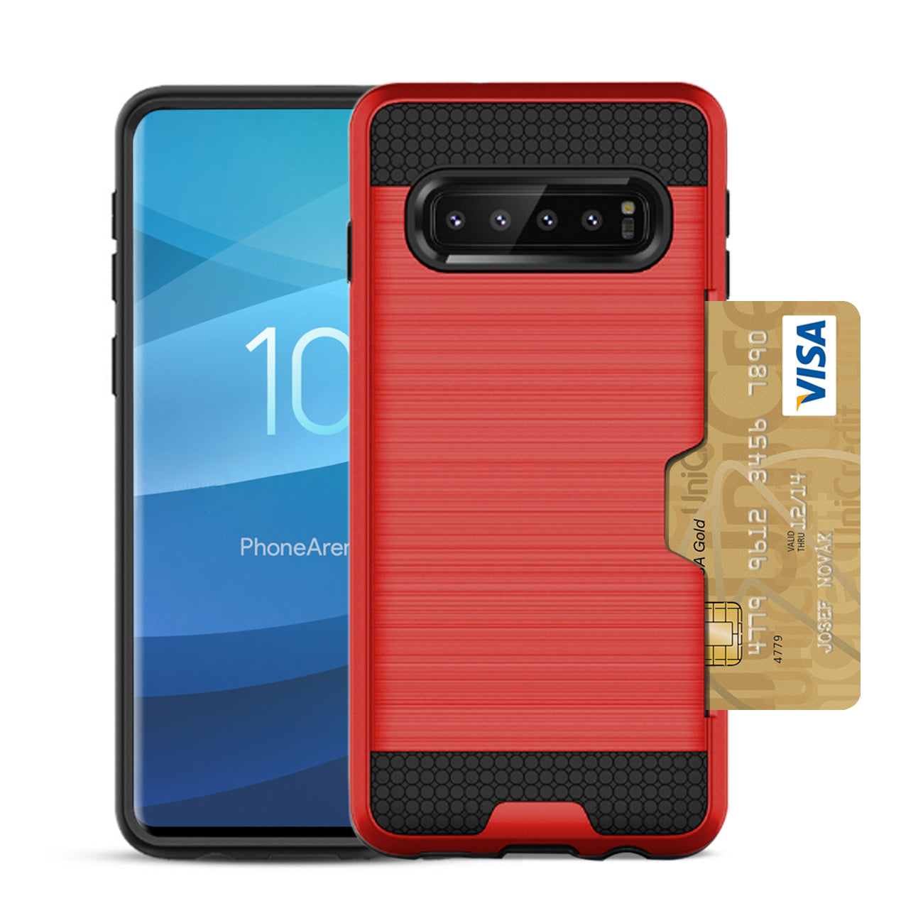 SAMSUNG GALAXY S10 Plus Slim Armor Hybrid Case With Card Holder In Red