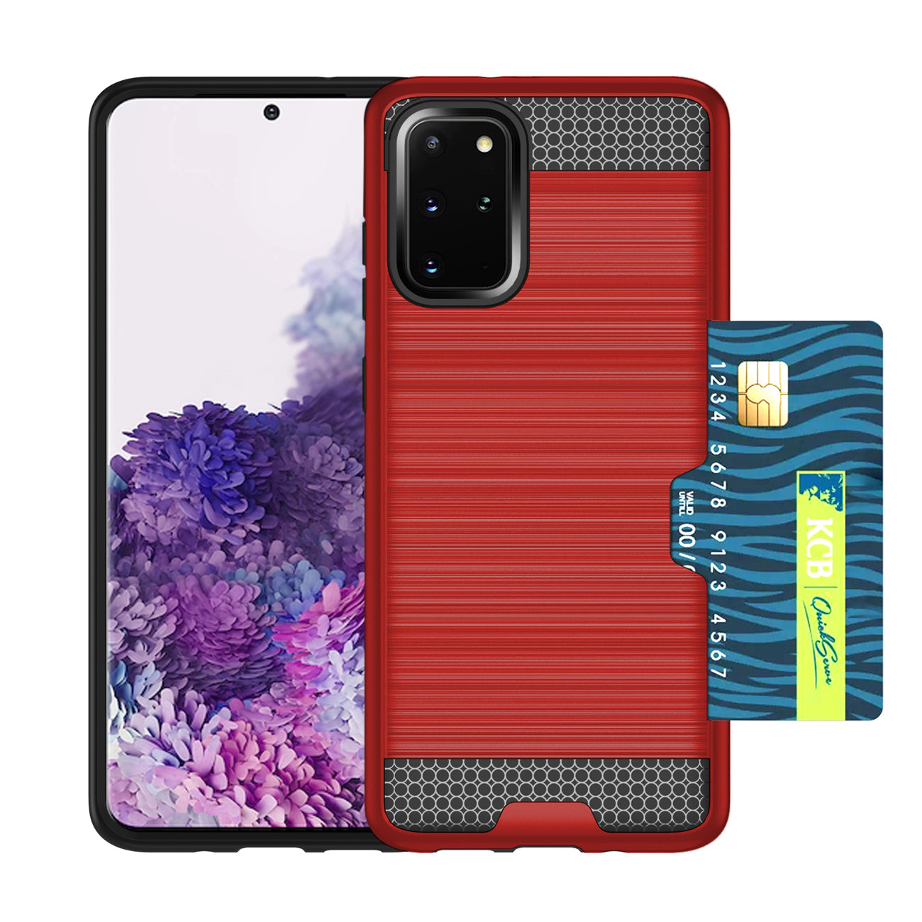 REIKO SAMSUNG GALAXY S20 PLUS SLIM ARMOR HYBRID CASE WITH CARD HOLDER IN RED