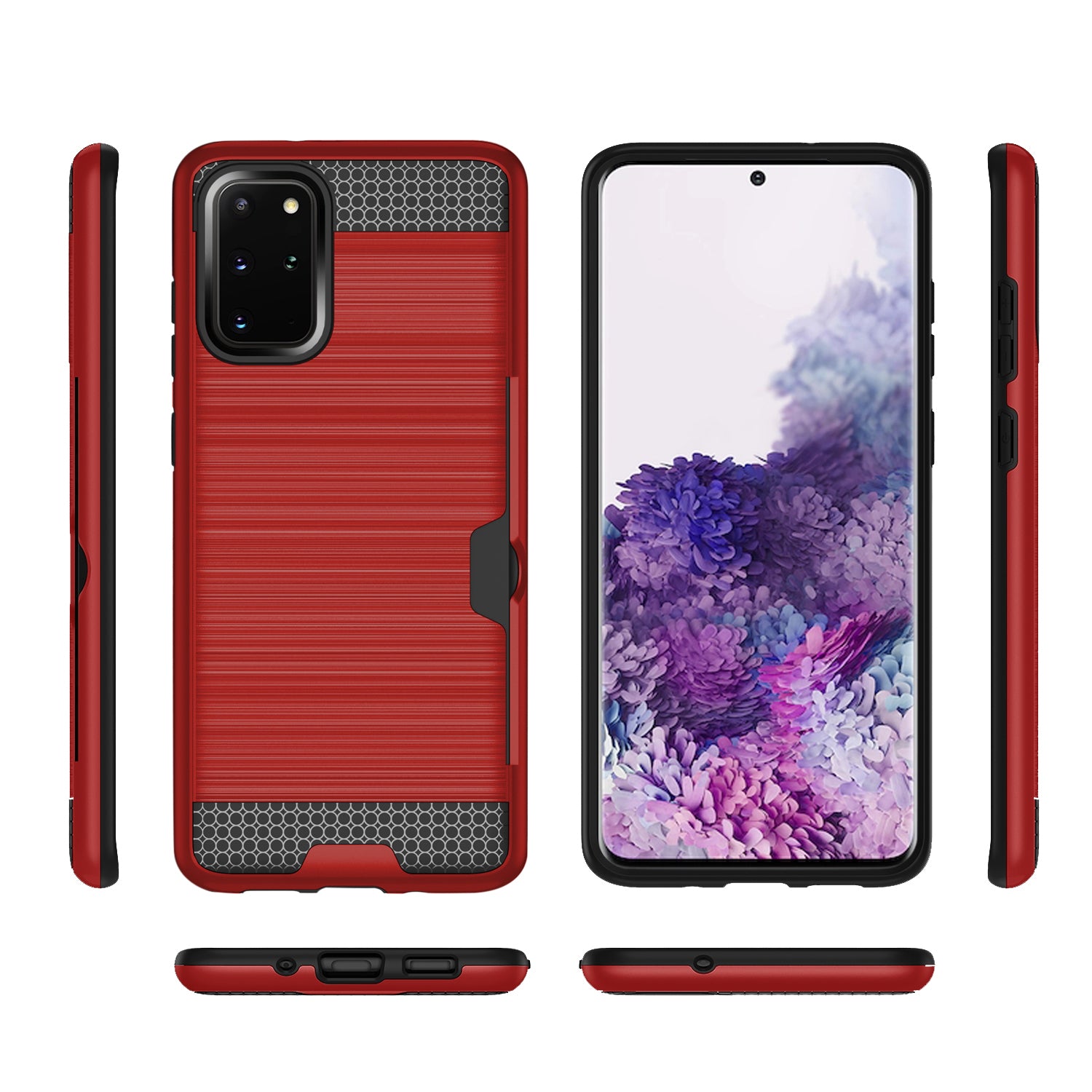 REIKO SAMSUNG GALAXY S20 PLUS SLIM ARMOR HYBRID CASE WITH CARD HOLDER IN RED