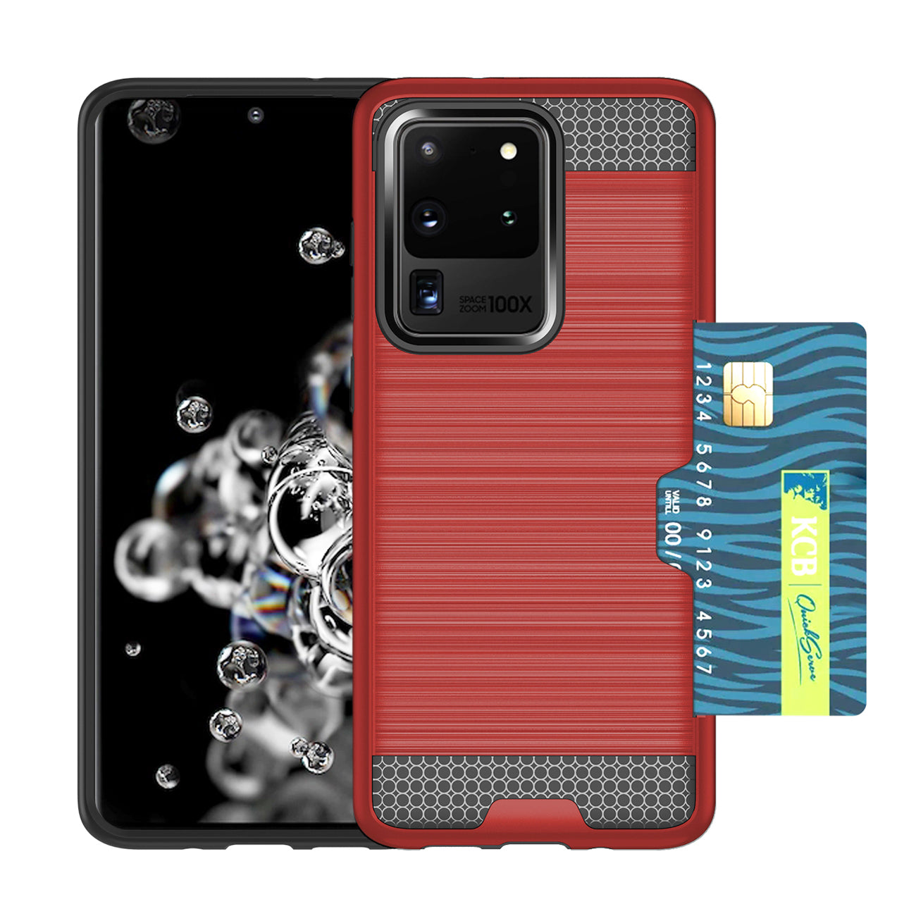REIKO SAMSUNG GALAXY S20 ULTRA SLIM ARMOR HYBRID CASE WITH CARD HOLDER IN RED