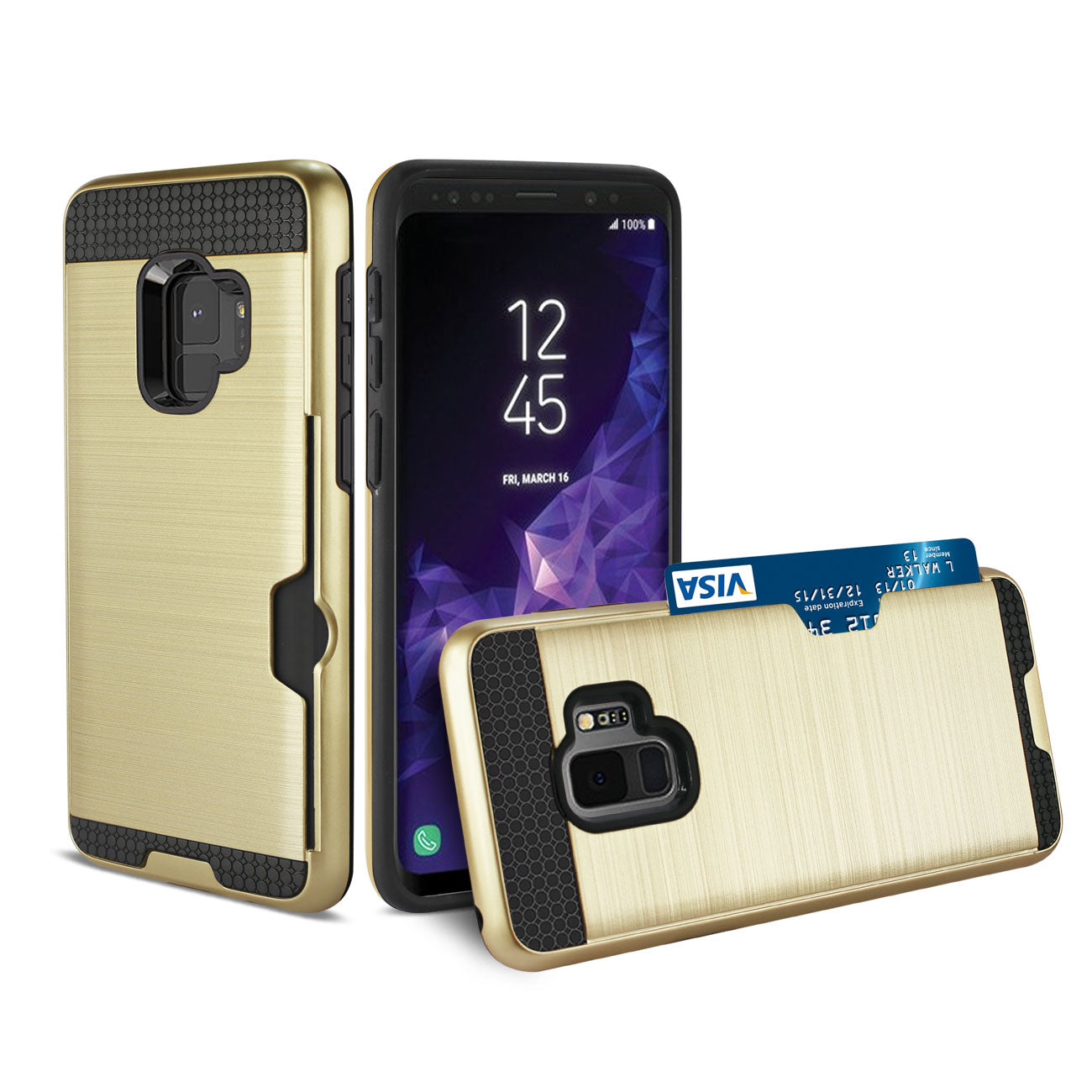 Case Hybrid Slim Armor With Card Holder Samsung Galaxy S9 Gold Color
