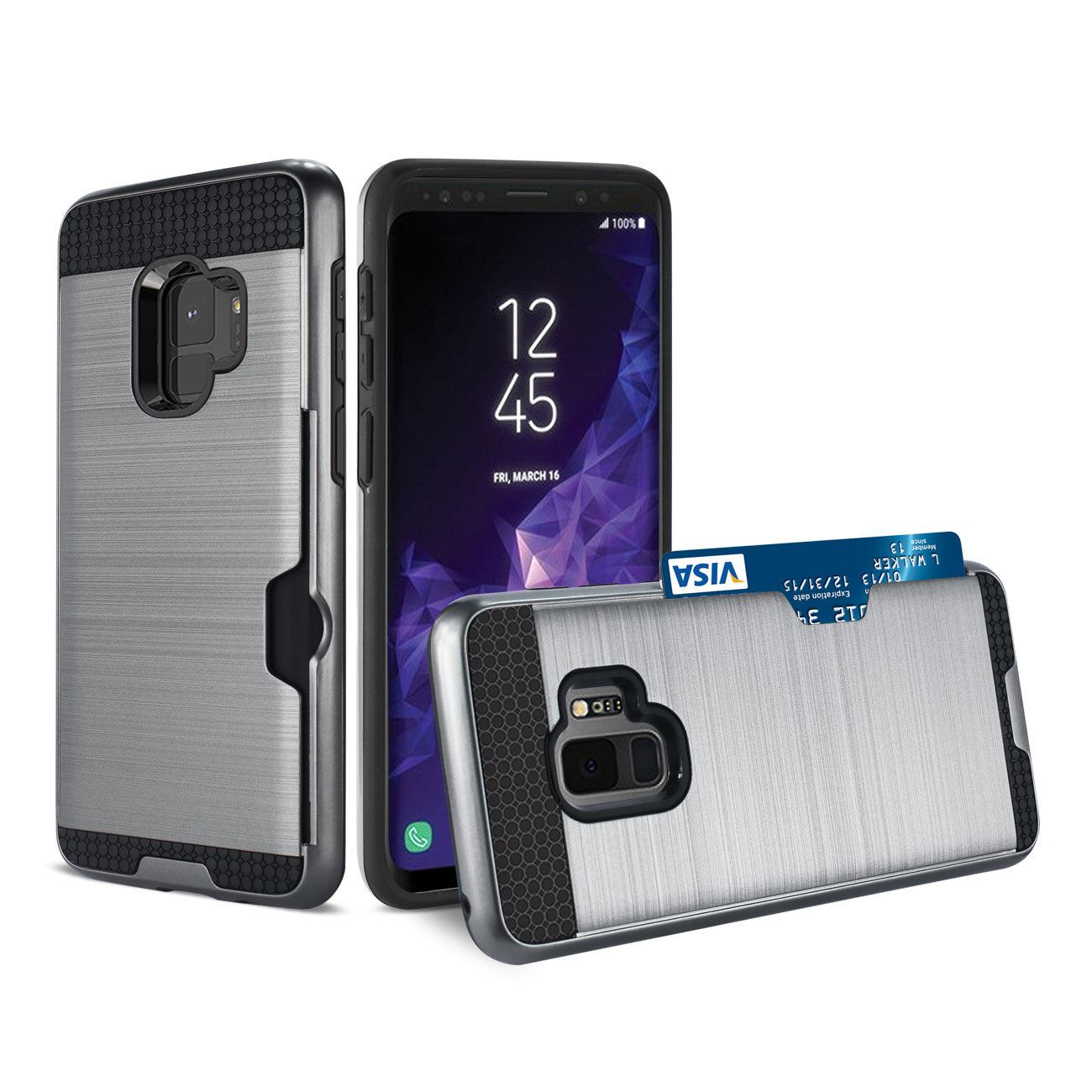 Case Hybrid Slim Armor With Card Holder Samsung Galaxy S9 Gray Color