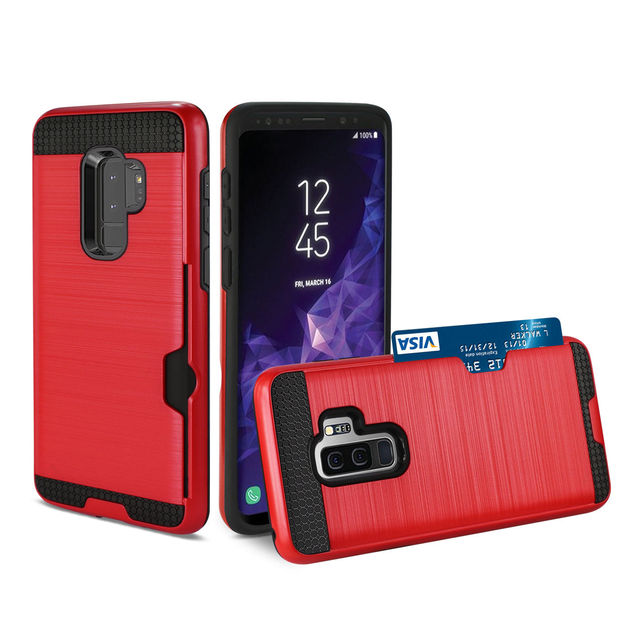 Samsung Galaxy S9 Plus Slim Armor Hybrid Case With Card Holder In Red
