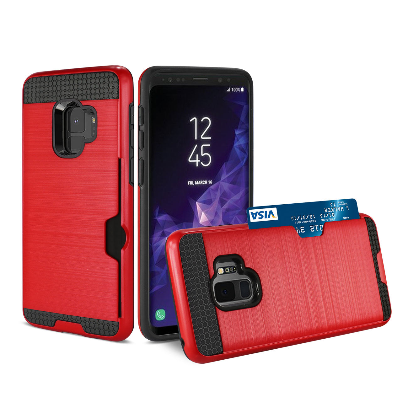Case Hybrid Slim Armor With Card Holder Samsung Galaxy S9 Red Color