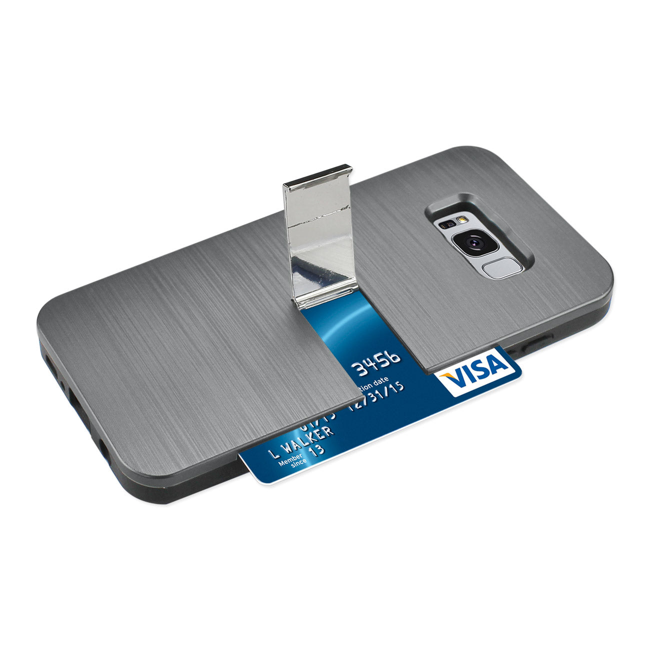 Case Hybrid With Card Holder Kickstand Slim Armor Samsung S8 Edge/ S8 Plus Grey Color