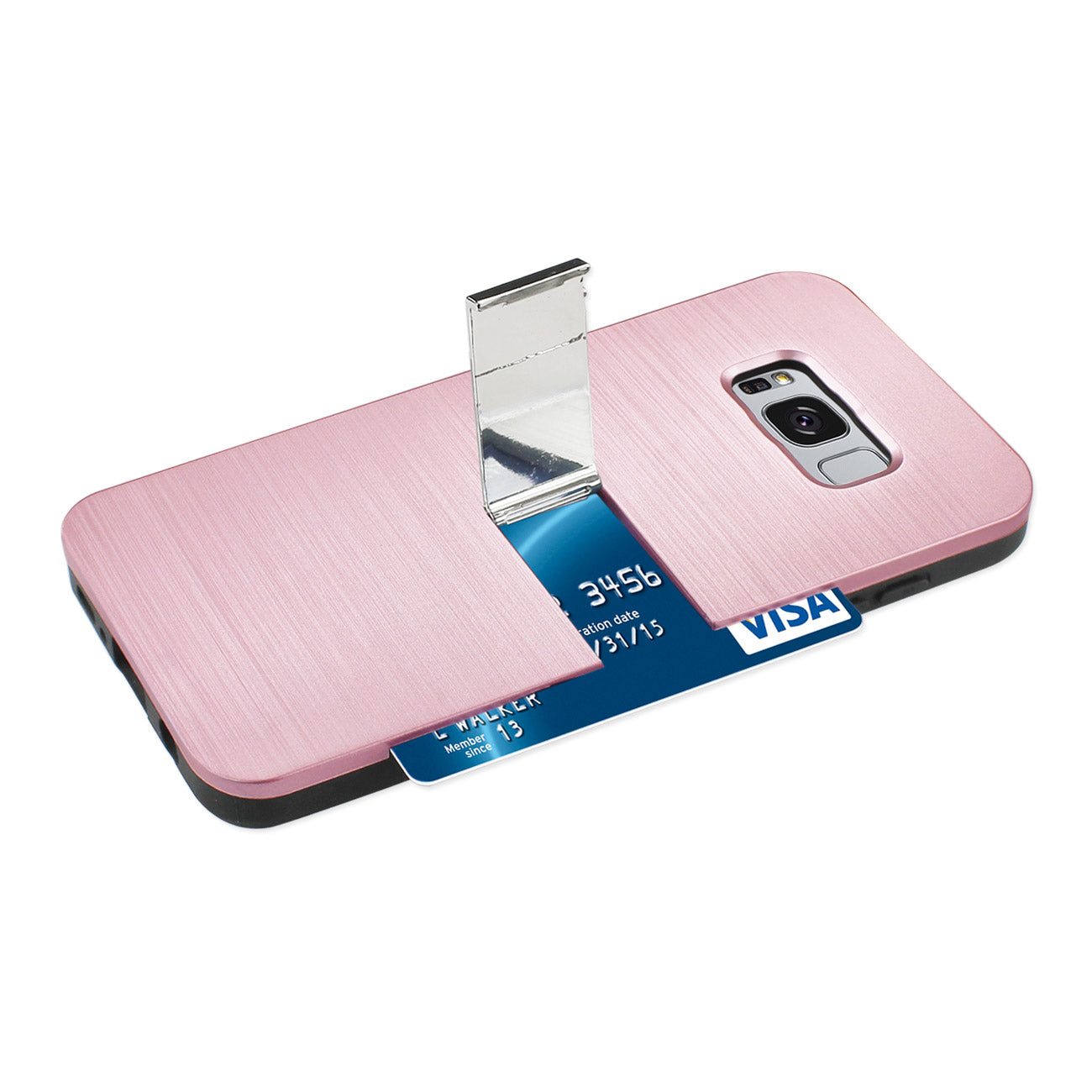 Case Hybrid With Card Holder Kickstand Slim Armor Samsung S8 Edge/ S8 Plus Rose Gold Color