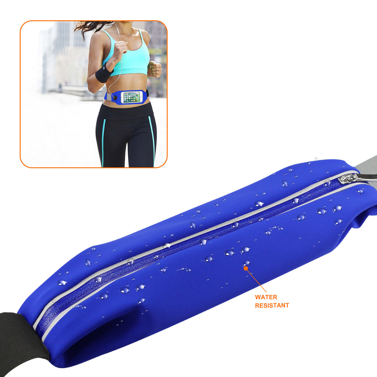 Reiko Running Sport Belt With Touch Screen 5X3X0.5 Inches Device With Two Pockets In Blue