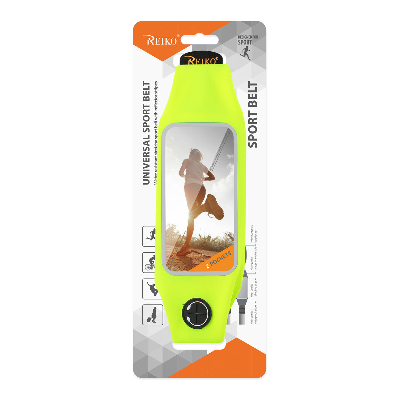 Reiko Running Sport Belt With Touch Screen 5X3X0.5 Inches Device With Two Pockets In Green