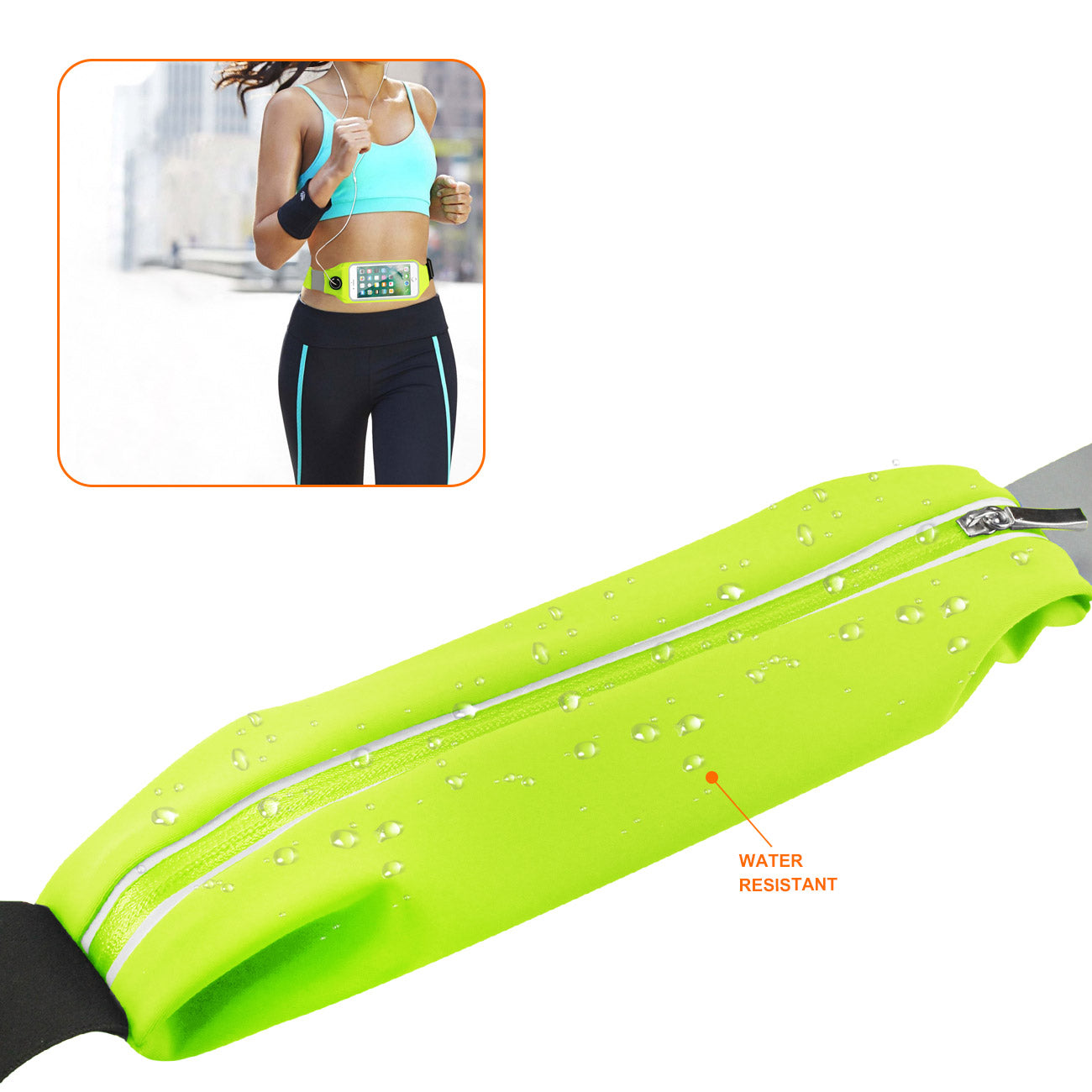 Reiko Running Sport Belt With Touch Screen 5.5X3X0.5 Inches Device With Two Pockets In Green
