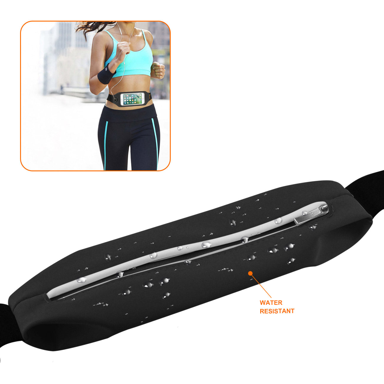 Reiko Running Sport Belt With Touch Screen 5X3X0.5 Inches Device With Two Pockets and LED In Black