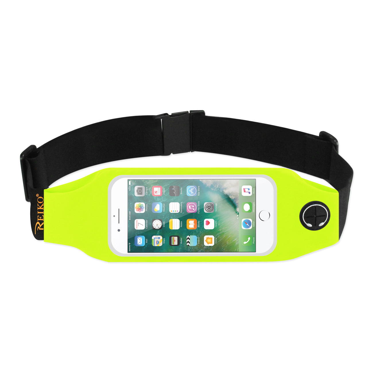 Reiko Running Sport Belt With Touch Screen 5X3X0.5 Inches Device With Two Pockets and LED In Green