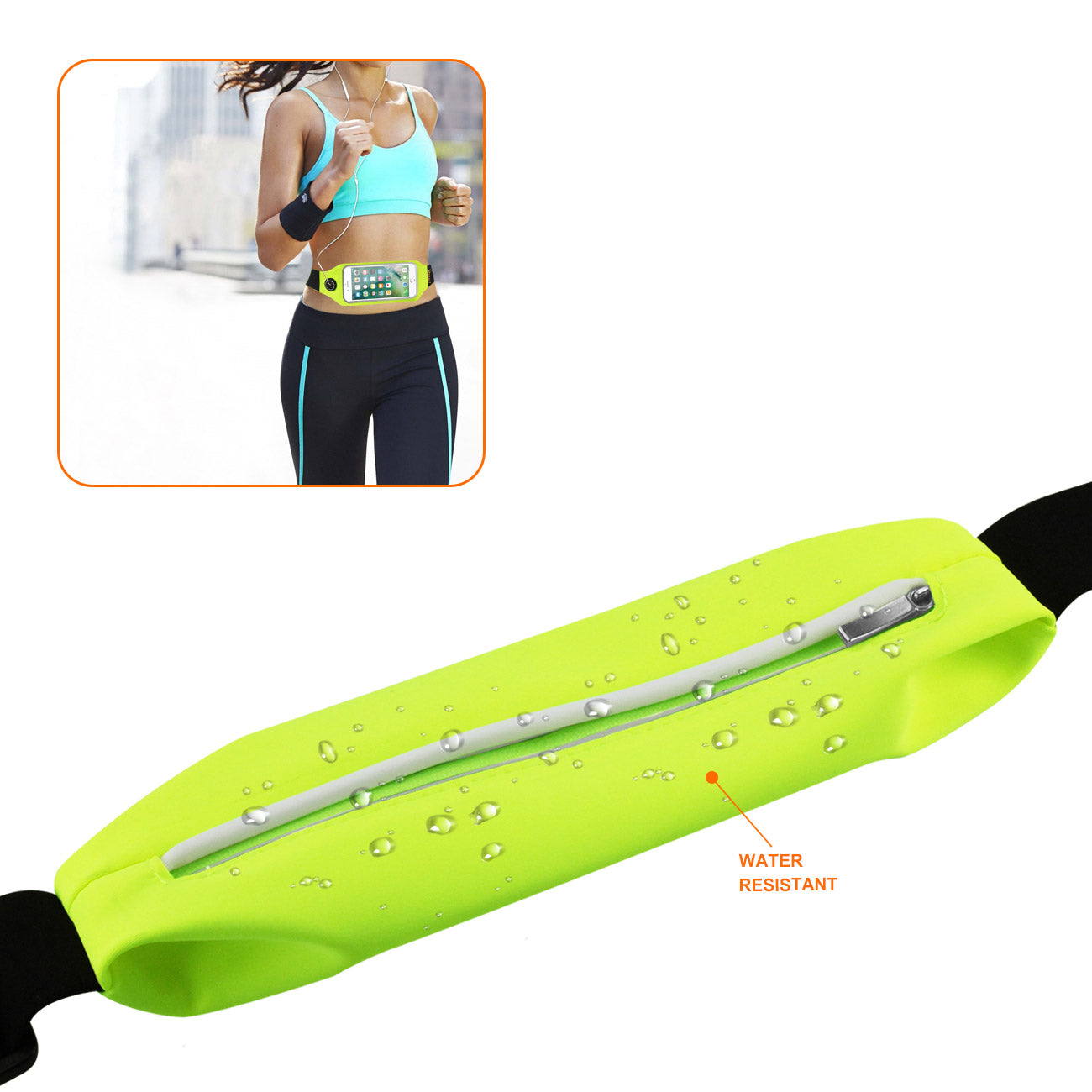 Reiko Running Sport Belt With Touch Screen 5X3X0.5 Inches Device With Two Pockets and LED In Green