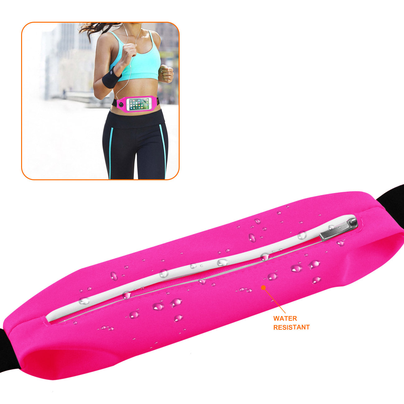 Reiko Running Sport Belt With Touch Screen 5X3X0.5 Inches Device With Two Pockets and LED In Pink