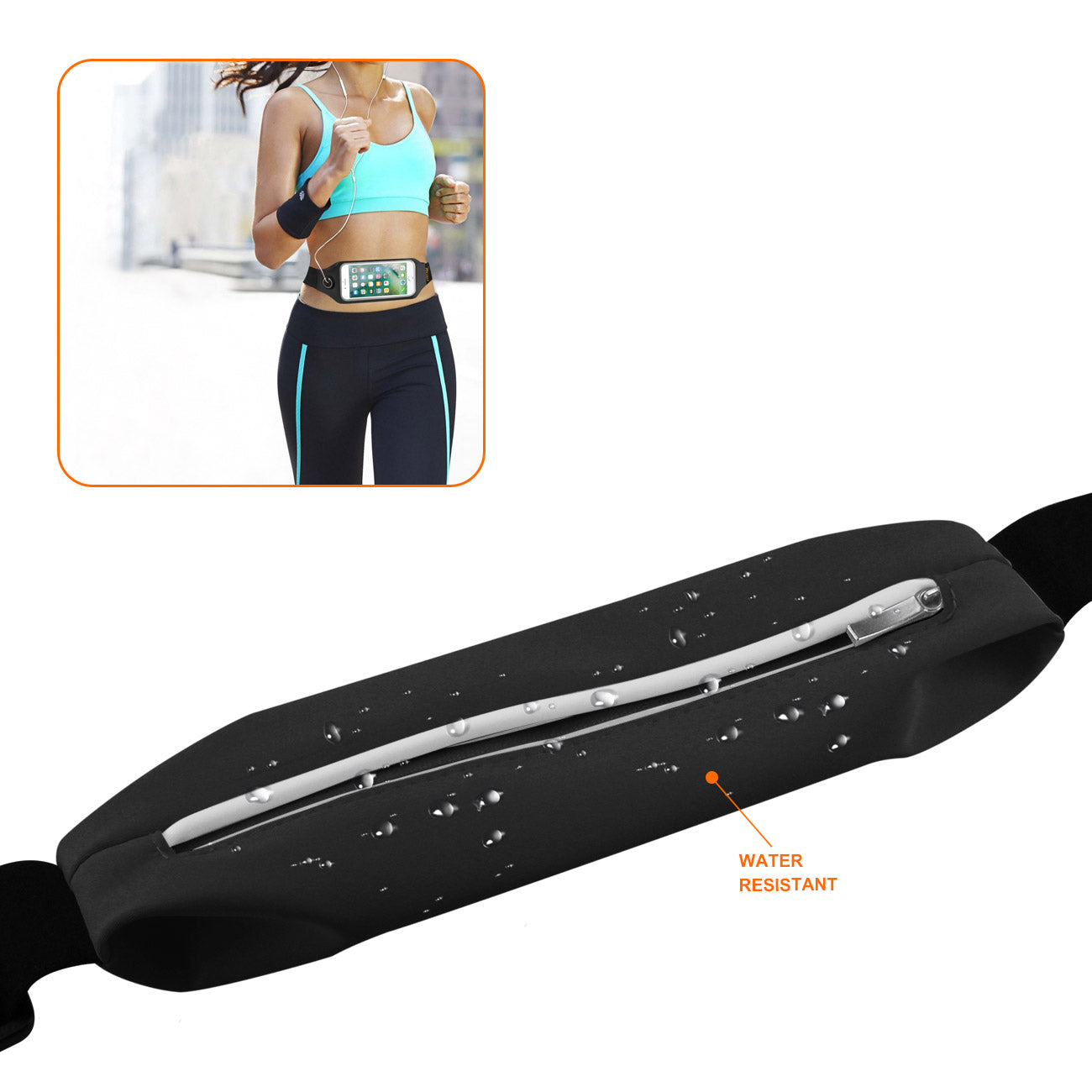Reiko Running Sport Belt With Touch Screen 5.5X3X0.5 Inches Device With Two Pockets and LED In Black