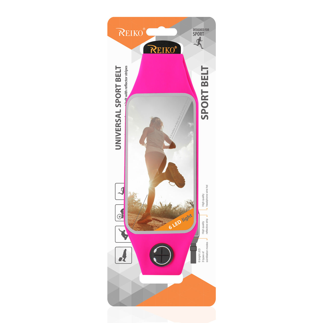 Reiko Running Sport Belt With Touch Screen 5.5X3X0.5 Inches Device With Two Pockets and LED In Pink