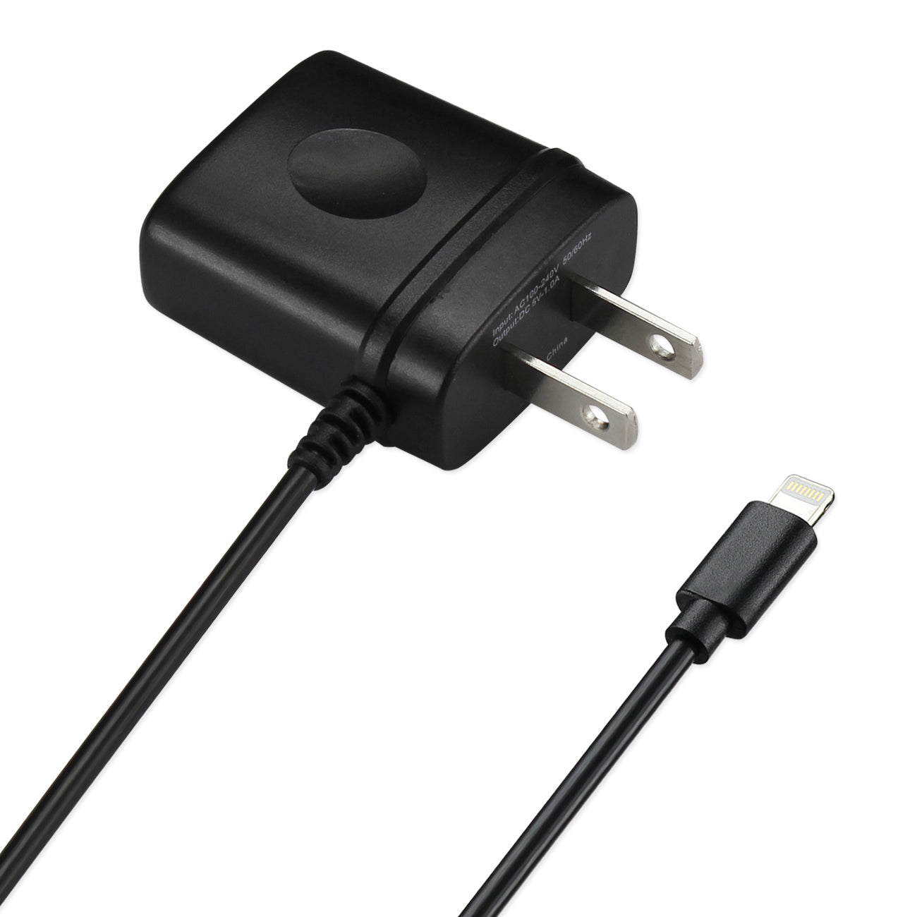 Travel Adapter Charger 8PIN USB With Built In Cable Portable Black Color