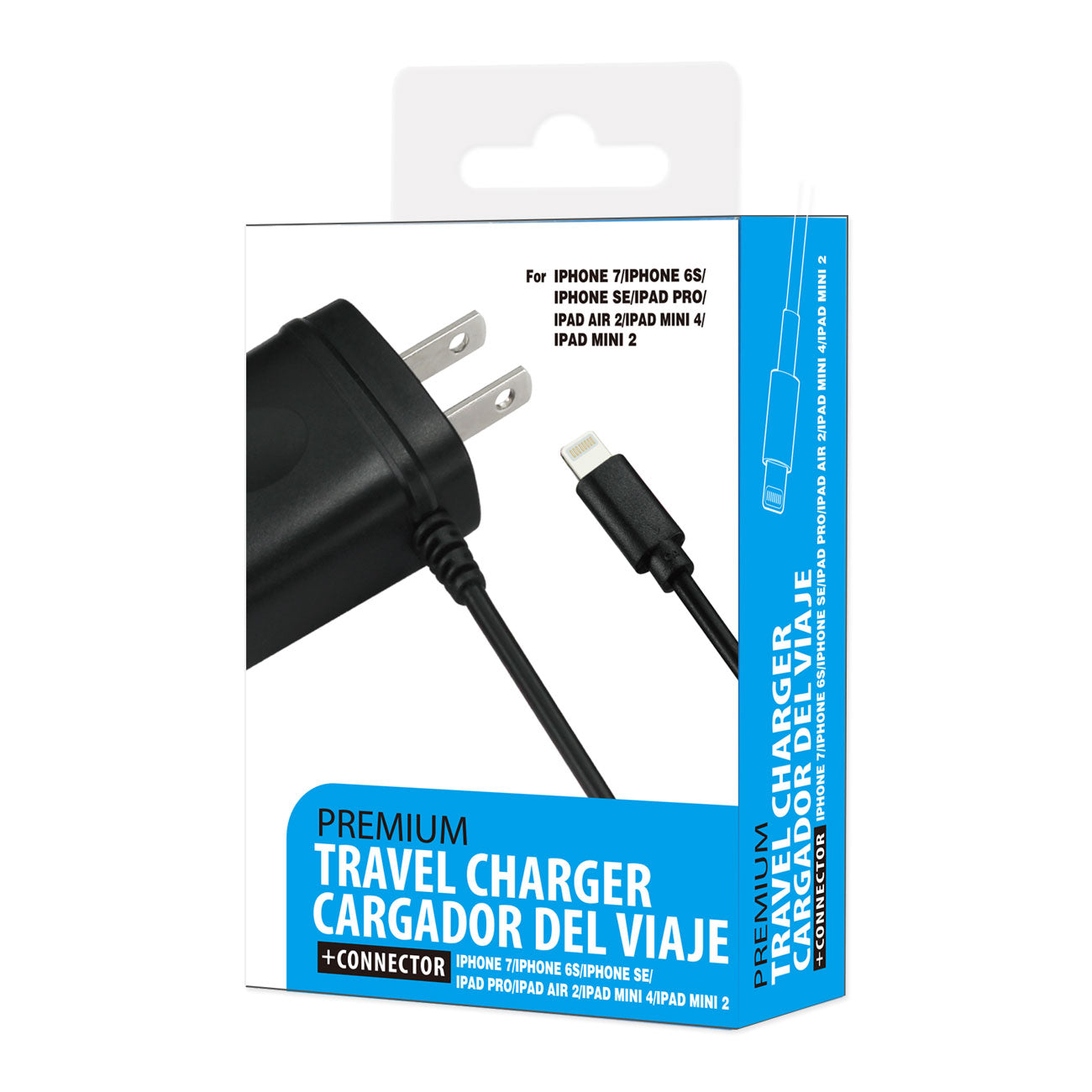 Travel Adapter Charger 8PIN USB With Built In Cable Portable Black Color