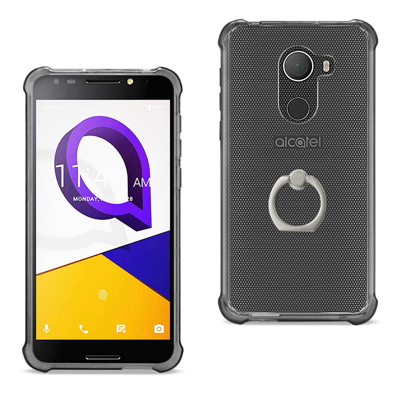 Alcatel Walters Transparent Air Cushion Protector Bumper Case With Ring Holder In Clear Black