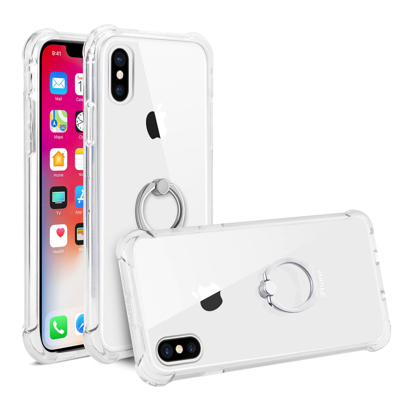 Reiko iPhone X/iPhone XS Transparent Air Cushion Protector Bumper Case With Ring Holder In Clear