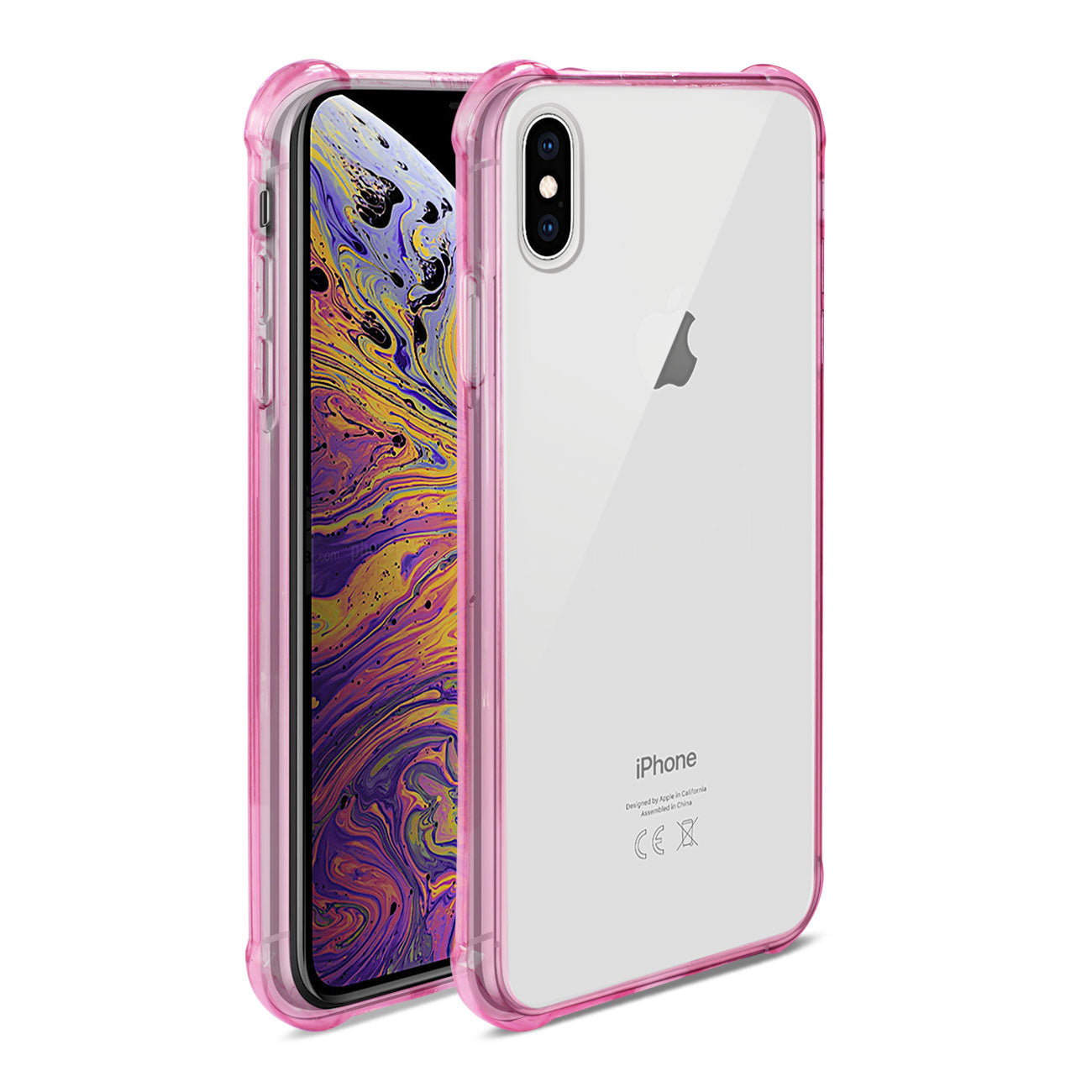 iPhone XS Max Clear Bumper Case With Air Cushion Protection In Clear Hot Pink