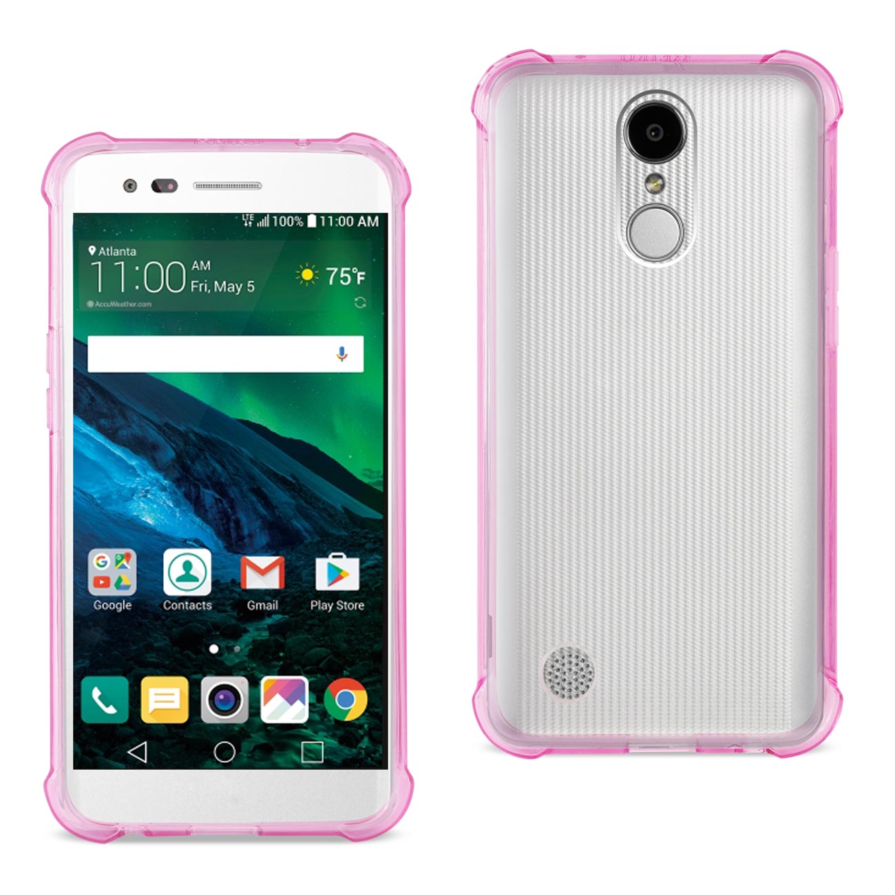 Case Bumper Clear Air Cushion Protection LG Fortune/ Phoenix 3/ Aristo Clear Hot Pink Color