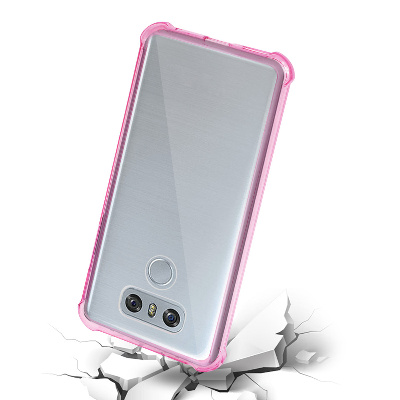 LG G6 Clear Bumper Case With Air Cushion Shock Absorption In Clear Hot Pink