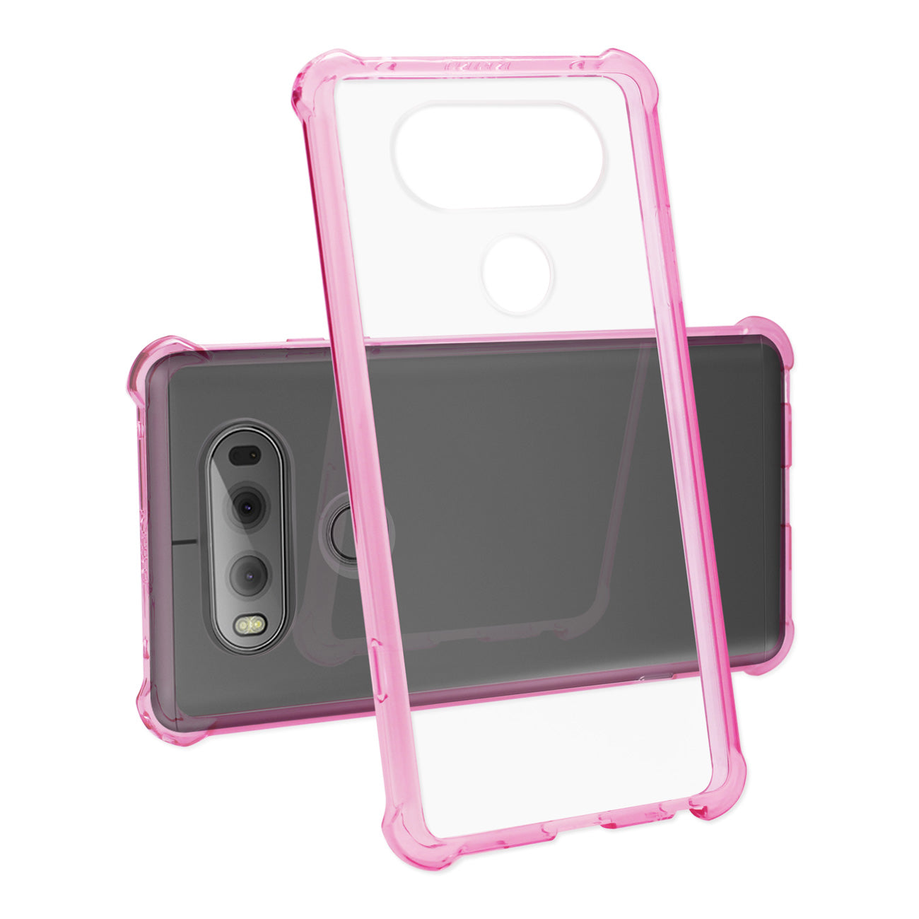 LG V20 5.7 Inches Clear Bumper Case With Air Cushion Protection In Clear Hot Pink