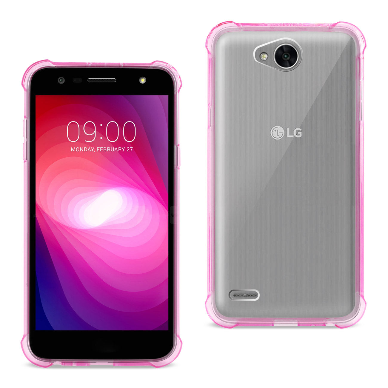 Case Bumper Clear Air Cushion Shock Absorption LG X Power 2 Clear Hot Pink Color