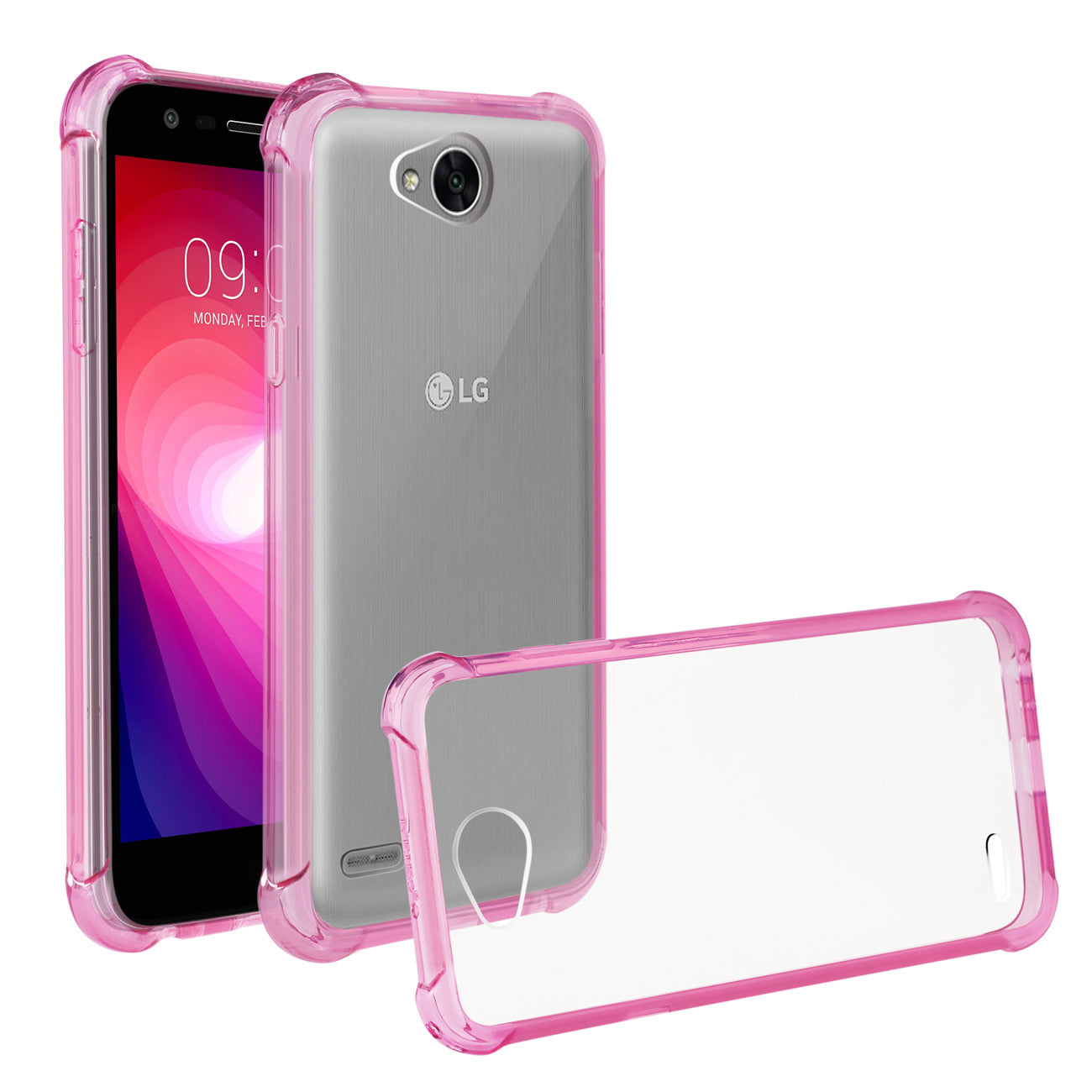 Case Bumper Clear Air Cushion Shock Absorption LG X Power 2 Clear Hot Pink Color