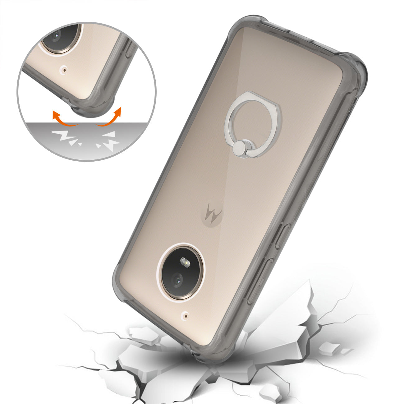 Case Bumper Air Cushion Protection Ring Holder Motorola Moto E4 Active Clear Black Color