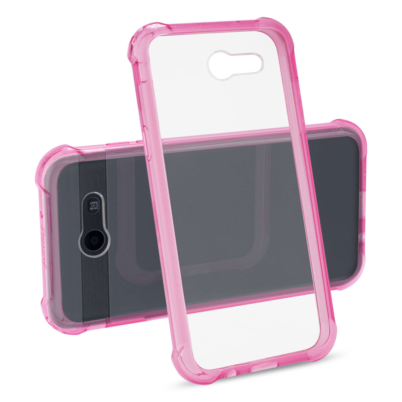 Case Bumper Air Cushion Shock Absorption Samsung Galaxy J3 Emerge Clear Hot Pink Color
