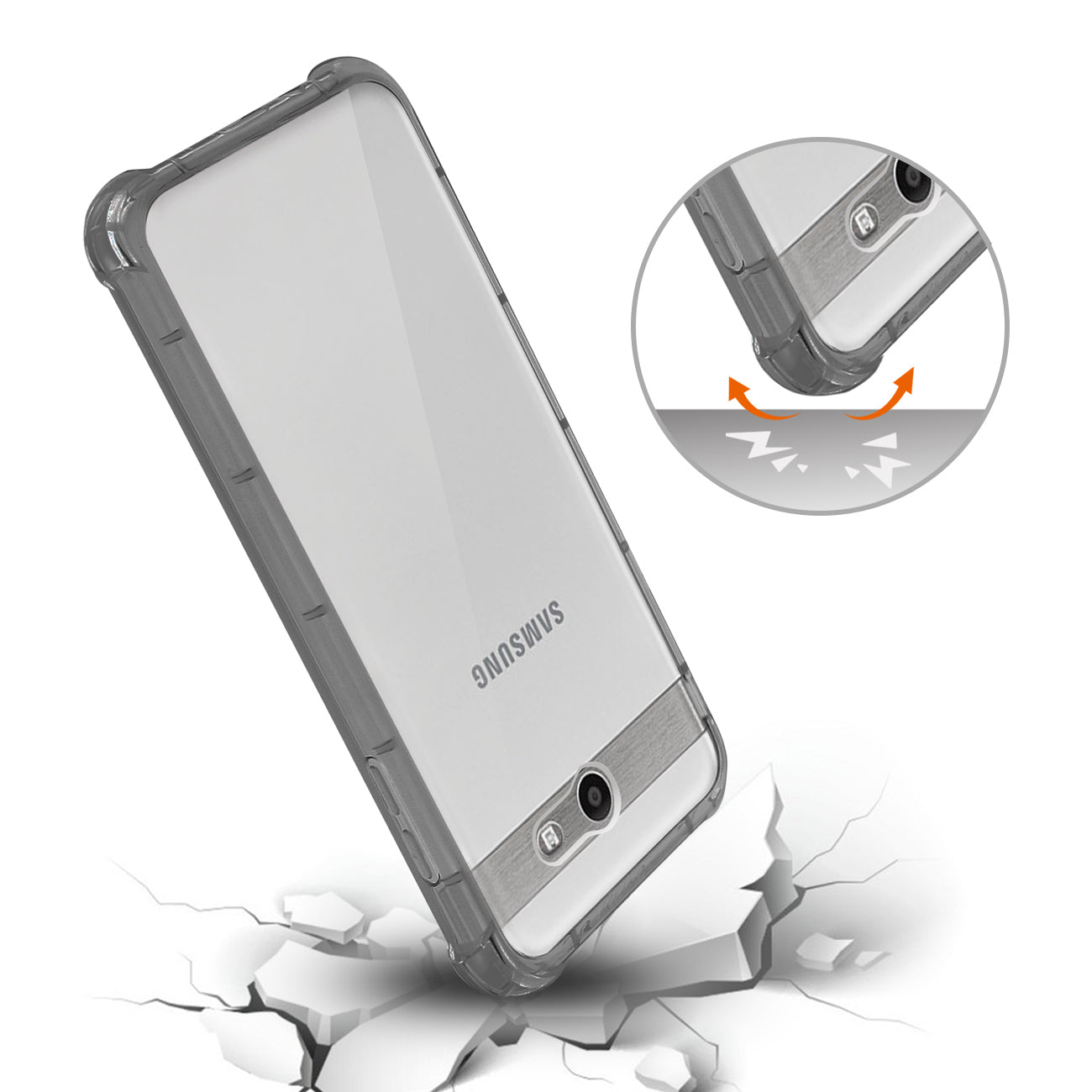 Case Bumper Air Cushion Protection Samsung Galaxy J7 V (2017) Clear Black Color