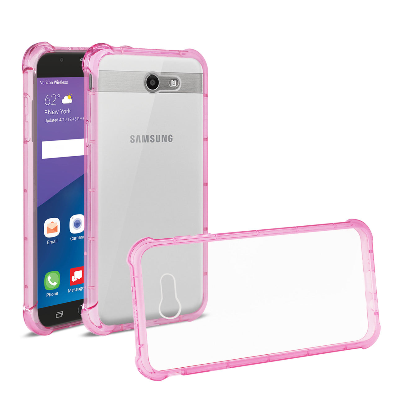 Case Bumper Air Cushion Protection Samsung Galaxy J7 V (2017) Clear Hot Pink Color