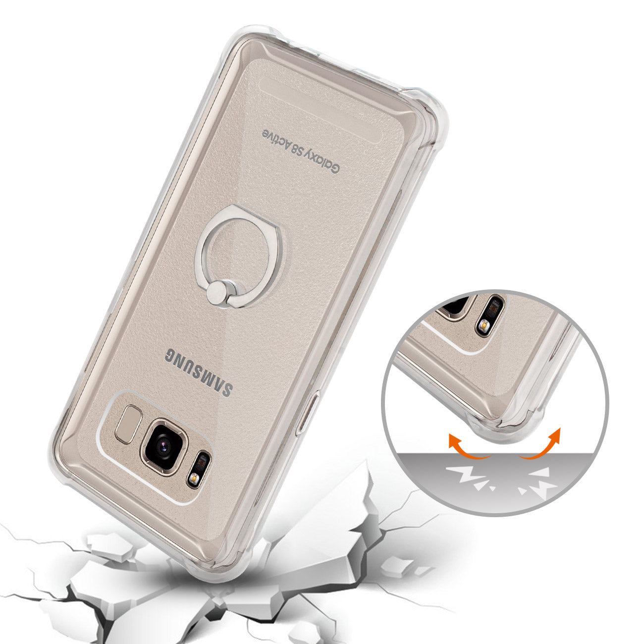 Case Bumper Air Cushion Protector Ring Holder Samsung Galaxy S8 Active Clear