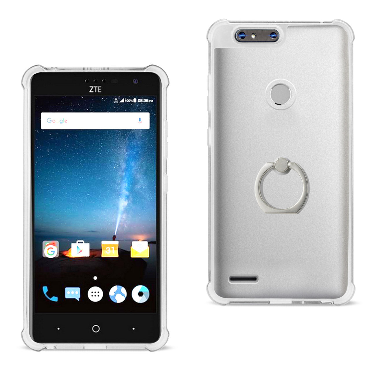 Zte Â Sequoia Transparent Air Cushion Protector Bumper Case With Ring Holder In Clear