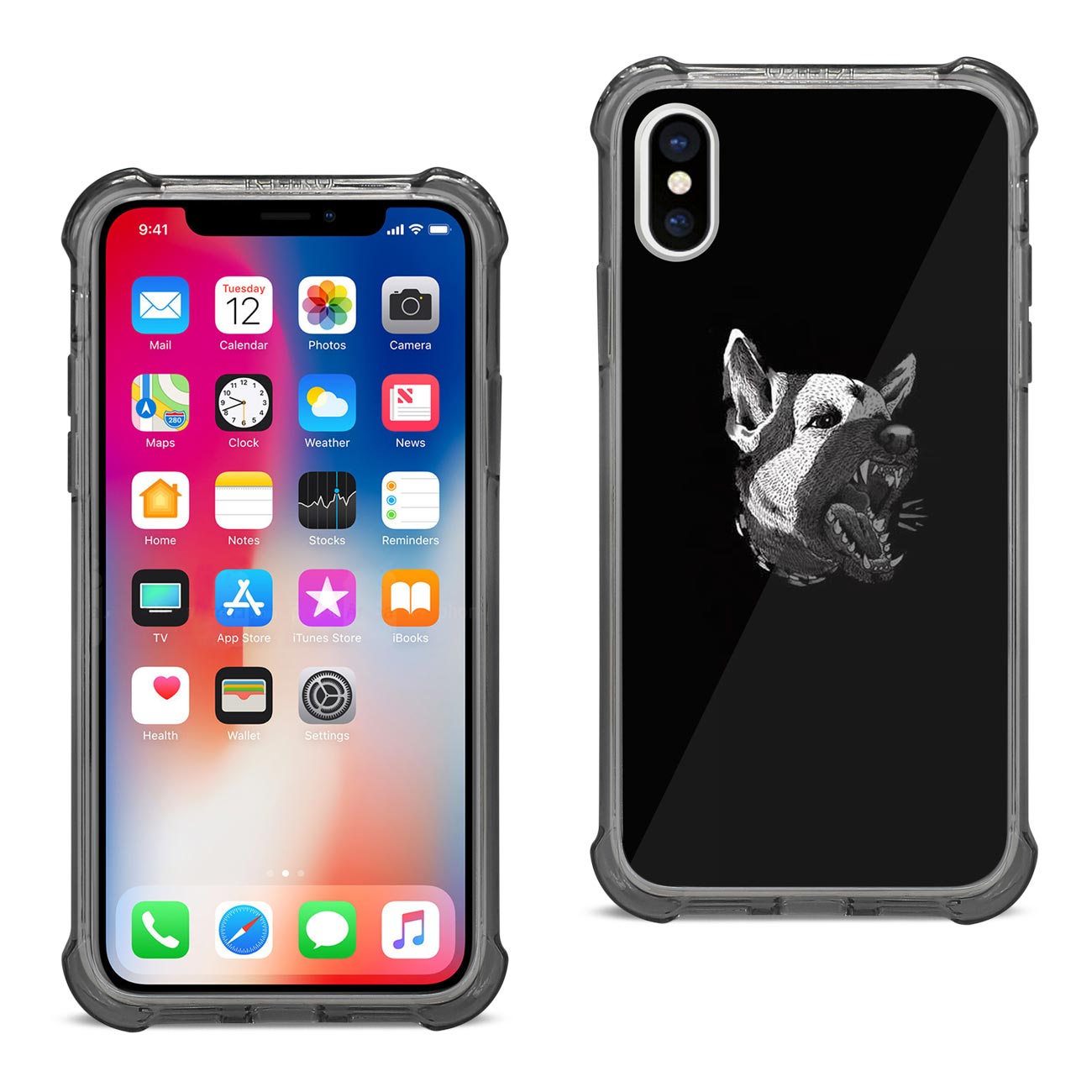 iPhone X/iPhone XS Roaring Wolf Design Air Cushion Case In Black