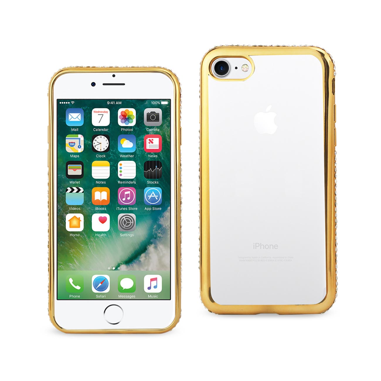 iPhone 7/8/SE2 Soft TPU Slim Clear Case With Diamond Frames In Gold