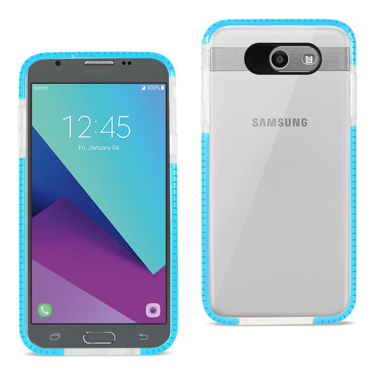 Samsung Galaxy J7 V (2017) Soft Transparent TPU Case In Clear Blue