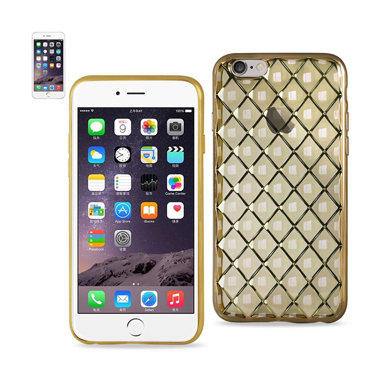iPhone 6S Plus Flexible 3D Rhombus Pattern TPU Case With Shiny Frame In Gold