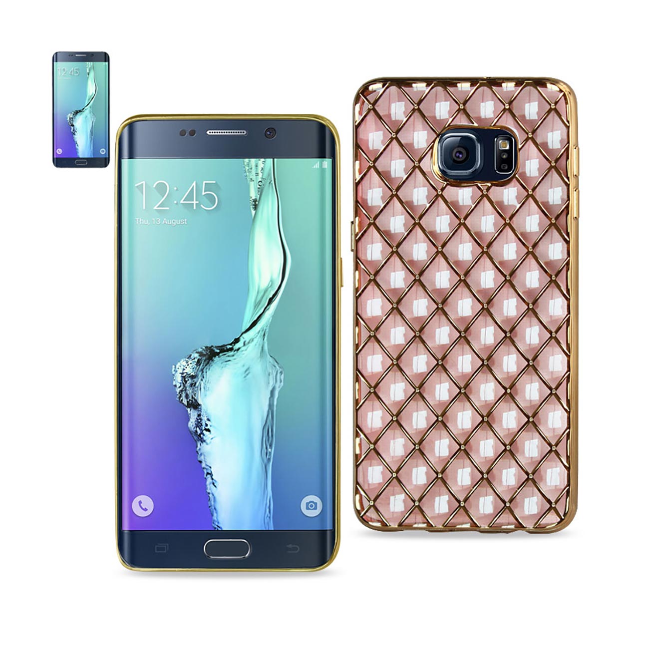Samsung Galaxy S6 Edge Plus Flexible 3D Rhombus Pattern TPU Case With Shiny Frame In Pink