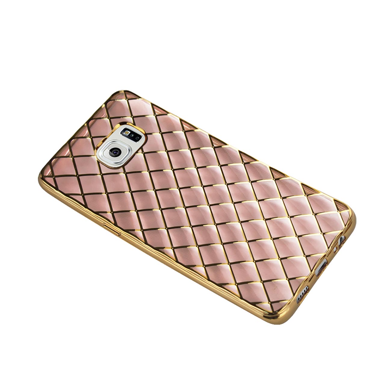 Samsung Galaxy S6 Edge Plus Flexible 3D Rhombus Pattern TPU Case With Shiny Frame In Pink