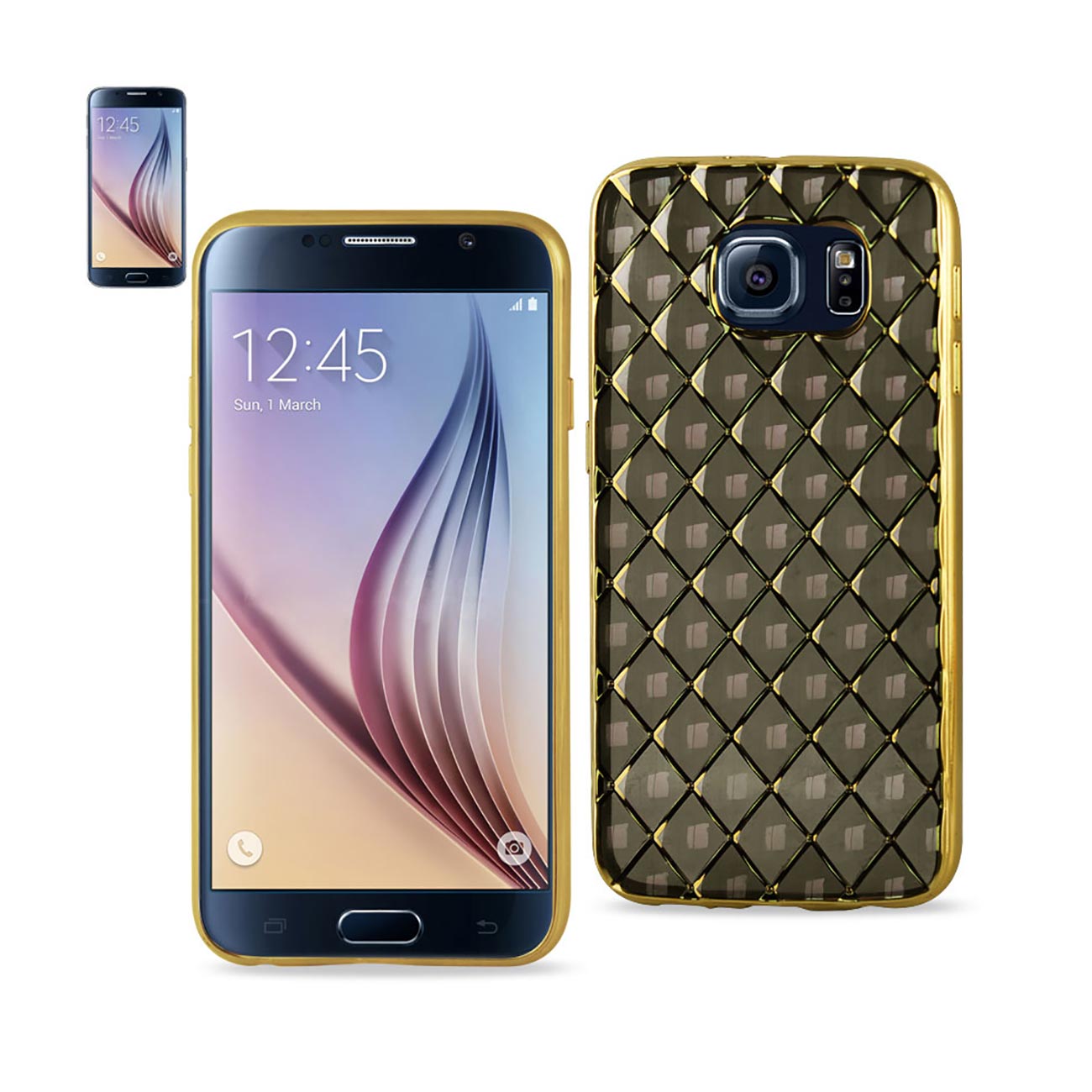 Samsung Galaxy S6 Flexible 3D Rhombus Pattern TPU Case With Shiny Frame In Black