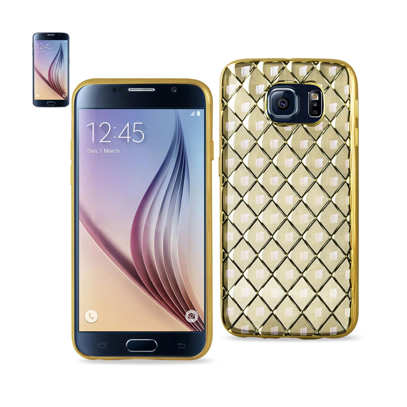 Samsung Galaxy S6 Flexible 3D Rhombus Pattern TPU Case With Shiny Frame In Gold