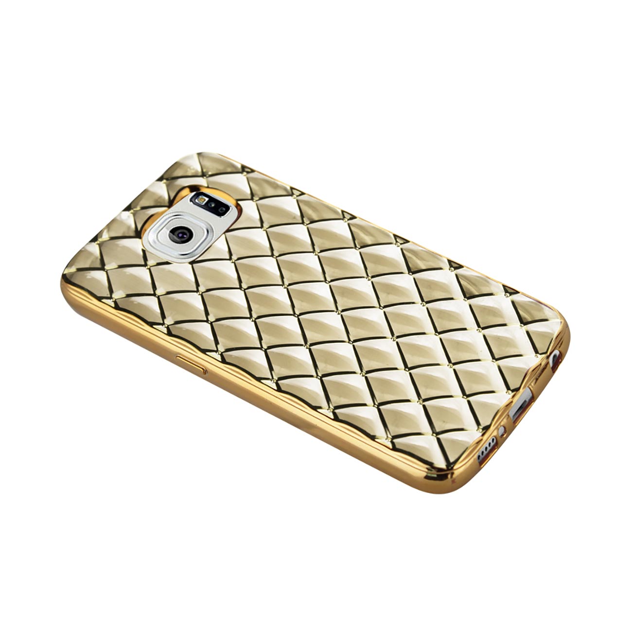 Samsung Galaxy S6 Flexible 3D Rhombus Pattern TPU Case With Shiny Frame In Gold