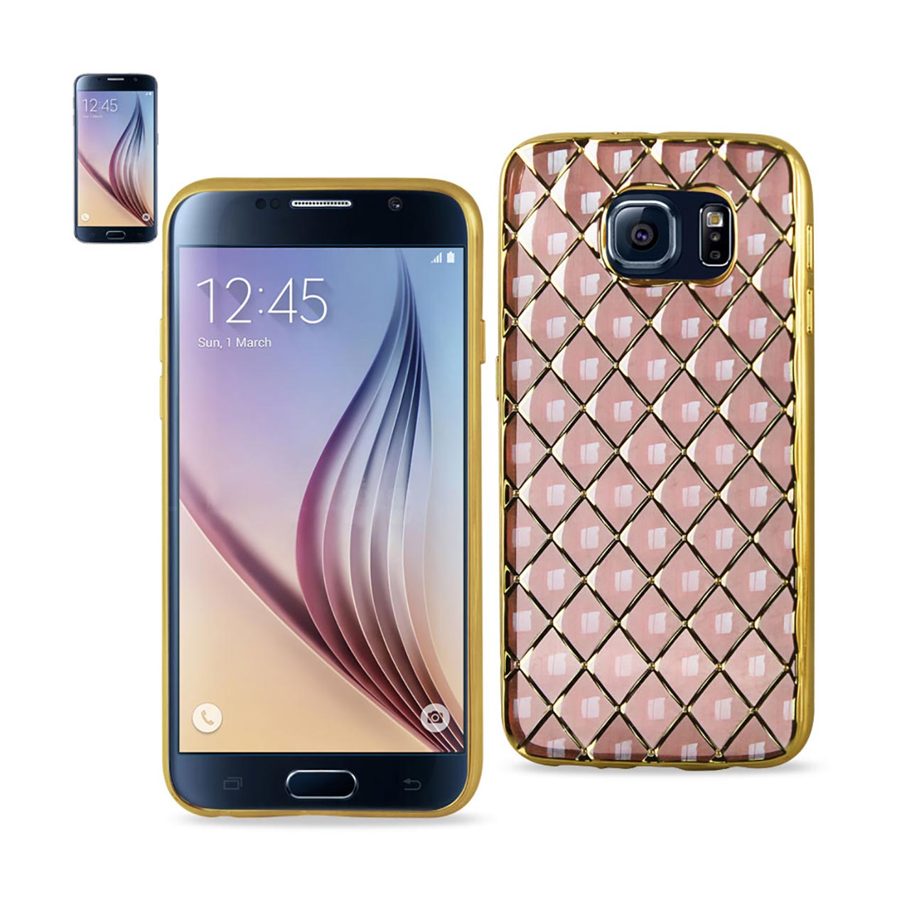 Samsung Galaxy S6 Flexible 3D Rhombus Pattern TPU Case With Shiny Frame In Pink
