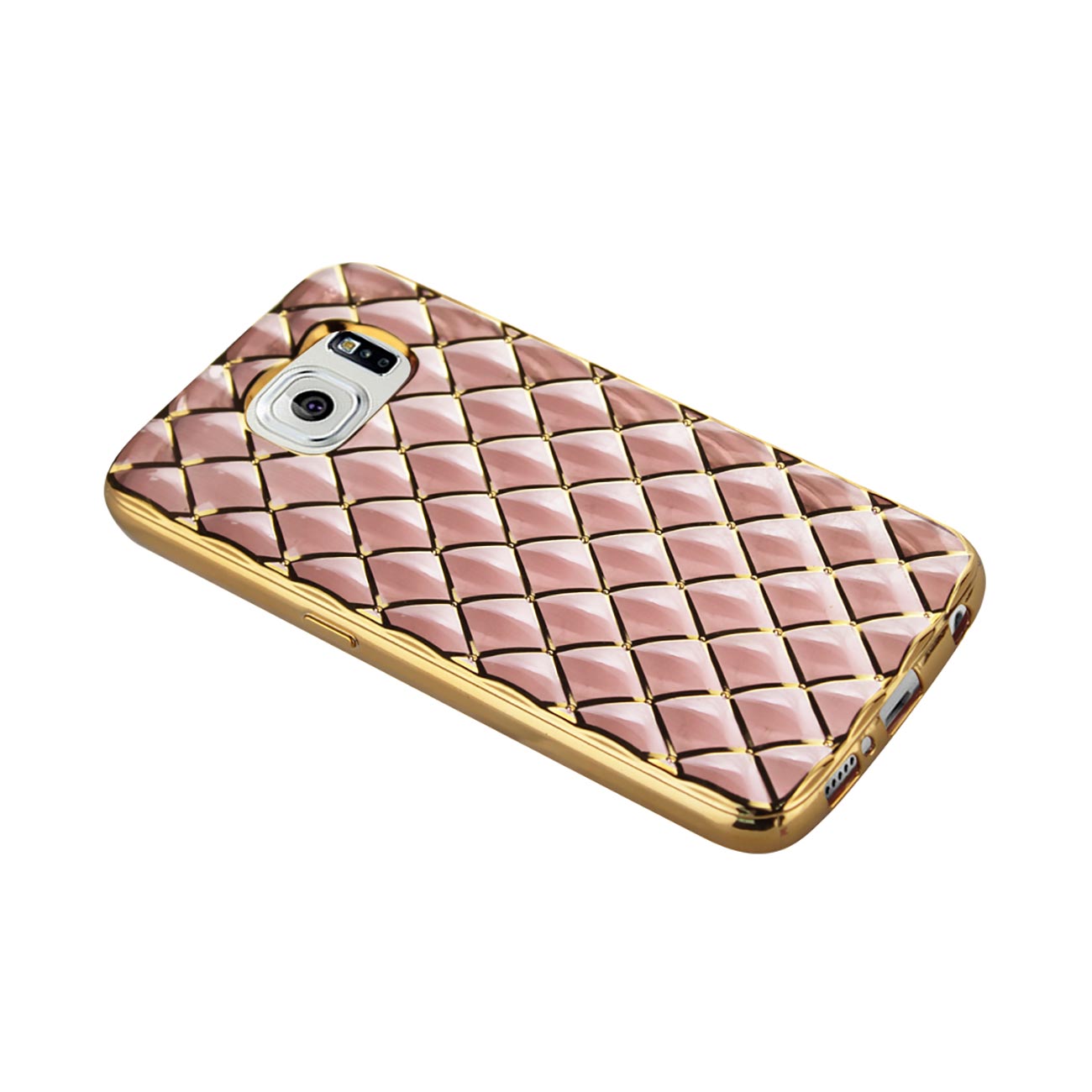 Samsung Galaxy S6 Flexible 3D Rhombus Pattern TPU Case With Shiny Frame In Pink